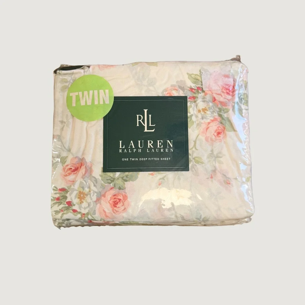 Lauren Ralph Lauren Faye Floral Twin Fitted Sheet Rose Pink Cotton Deep Pocket